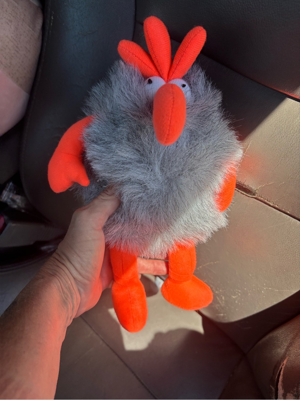 Gray Fuzzy Plush Bird with Bright Orange Accents